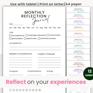 Monatliches Reflection Journal, Dankbarkeit Journal, Positivität Journal, Monatliche Rückschau, Achtsames Journal, digital, druckbar, Letter Größe, A4