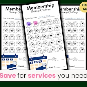 Lidmaatschapsbesparingsuitdaging, Warehouse Club-besparingen, sportschoolbesparingsuitdaging, Fitness Club Fund, lidmaatschapsbudget, boodschappenfonds, Past A6