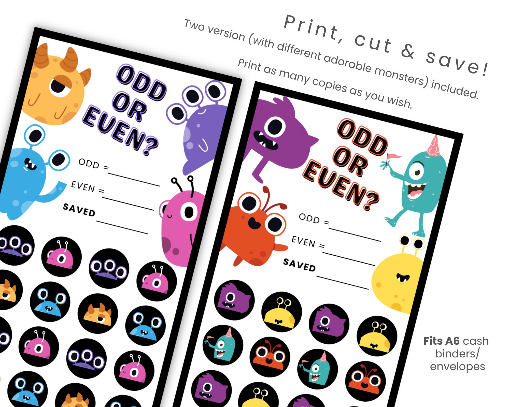 Odd or Even Savings Challenge Game Cute Monster Savings Challenge Dice ...