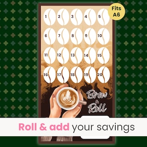 Coffee Savings Challenge Game, Roll the Dice Savings Game, Coffee Budget, Cafe Fund, Mini Savings Challenge, Brew & Roll, Fits A6 Binder
