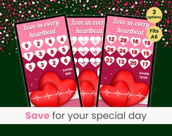 Date Night Savings Challenge, Anniversary Savings, Valentines Savings, Mini Savings Challenge, Love In Every Heartbeat, Fits A6 Binder