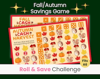 Savings Challenge Game, Fall Savings, Autumn Savings, Mini Savings Challenge, Roll the Dice Savings Challenge, Fall Autumn Cash Harvest