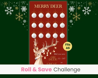 Christmas Savings Challenge Game, Roll the Dice Savings, Mini Savings Challenge, Happy Holidays, Merry Deer, Fits A6 Binder