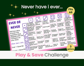 Ever or Never Savings Challenge Game, Roll the Dice Savings Challenge, Never Have I Ever, Dice Game, Fun Savings Challenge Game