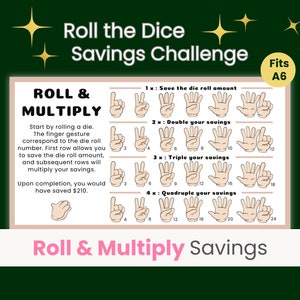 Roll & Multiply Savings Challenge, gioco Roll the Dice Savings Challenge, gioco di dadi, mini Savings Challenge, adatto per raccoglitore A6