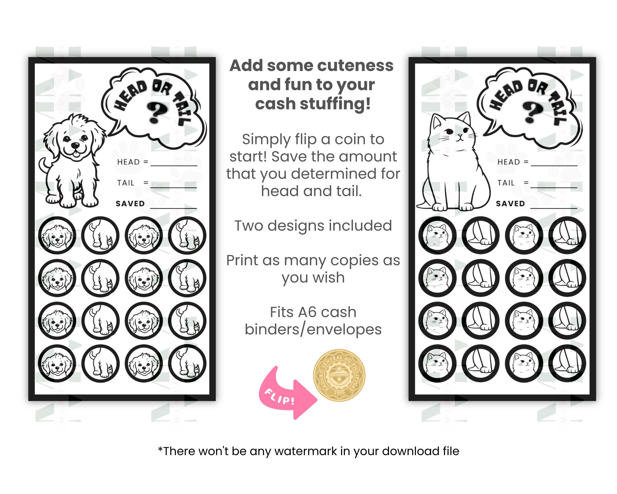 Head or Tail Savings Challenge Game Cute Savings Challenge Flip the ...
