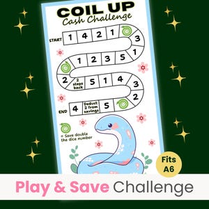 Savings Challenge Game, Snake Year Savings, Low Budget Savings, Roll the Dice Mini Savings Challenge Game, Coil Up Cash Challenge, Fits A6