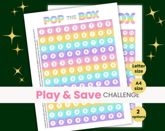Pop the Box Savings Challenge, Shut the Box Savings Challenge, Roll the Dice Savings Game, Fun Savings Challenge Game, Letter-formaat, A4-formaat