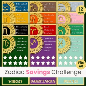 Zodiac Savings Challenge Bundle, Star Signs Savings Tracker, Birthday Savings Challenge, 12 Zodiac, Astrology Tracker, Star Savings, Fits A6