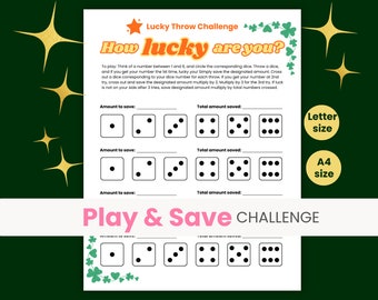 Lucky Throw Savings Challenge Dice Savings Game Roll the Dice Play and Save Cash Stuffing Printable Letter and A4 size