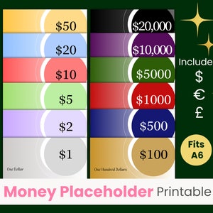 Money Placeholder, Play Money for Game, Cash Placeholder for Savings Challenge, 12 Denominations, Cash Stuffing Money, Dollar, Pound, Euro