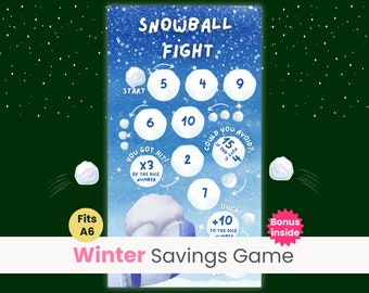 Winter Savings Challenge Game, Cash Budgeting, Roll the Dice Savings Challenge, Mini Savings Game, Snowball Fight Savings, Fits A6 Binder