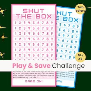 Sluit de doos Besparingsuitdaging Spel A6 Geld vullen Afdrukbare dobbelstenen Besparingsuitdaging Plezier
