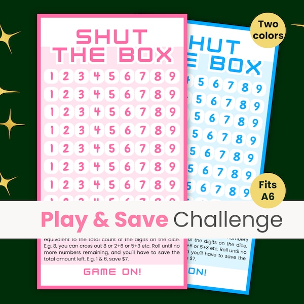 Shut the Box Savings Challenge Game A6 Cash Stuffing Printable Dice Savings Challenge Fun