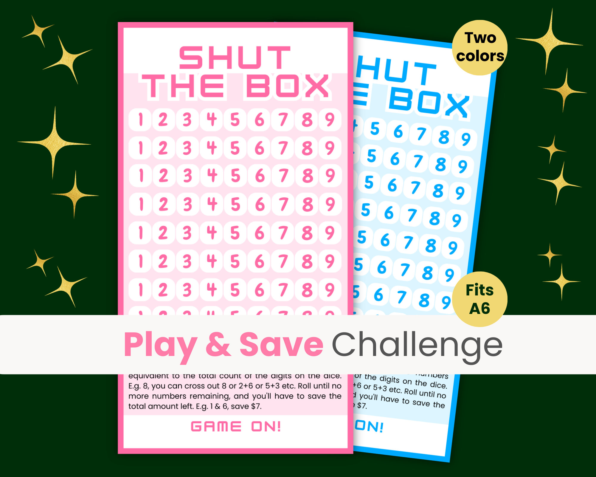 Shut the Box Savings Challenge Game A6 Cash Stuffing Printable Dice Savings Challenge Fun