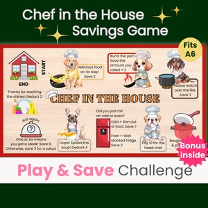 Fun Savings Challenge Game, Pets Savings, Dogs Budget, Mini Savings Challenge, Roll the Dice Savings Challenge, Chef in the House, Fits A6