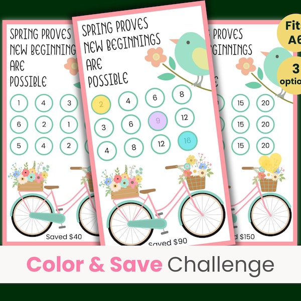 Spring Savings Challenge, Motivational Savings Challenge, Mini Savings Challenge, Beautiful Spring, Set of 3, Fits A6 Cash Binder