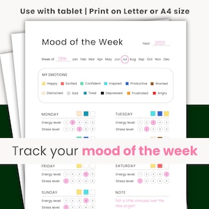 Weekly Mood Tracker, Mood Tracker Printable, Mood Tracker Digital, Mood Journal, Emotion Tracker, Anxiety Tracker, Minimalist Tracker