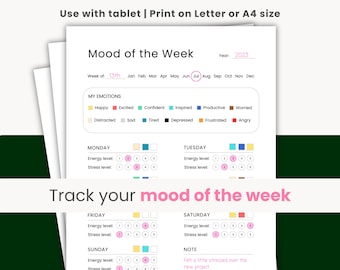 Weekly Mood Tracker, Mood Tracker Printable, Mood Tracker Digital, Mood Journal, Emotion Tracker, Anxiety Tracker, Minimalist Tracker