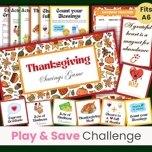 Thanksgiving Savings Challenge Box, Fall Box Savings Challenge Game, Autumn Savings Game, Roll the Dice, Set of 50 items, Fits A6 Binder