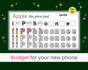 Phone Savings Challenge, iPhone Budget, New Phone Savings Tracker, Apple Shopping Fund, Cell Phone, Mobile Phone, Fits A6 Cash Binder