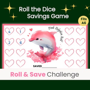 Pink Dolphin Roll Savings Game, Mini Savings Challenge, Cash Budgeting, Roll the Dice Savings Game, Pink Savings Challenge, Fits A6 Binder
