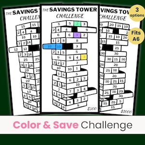 Desafío de la torre de ahorros, rastreador de ahorros de Jenga, desafío de ahorros divertido, desafío de ahorros en miniatura, juego de 3, se adapta a una carpeta A6