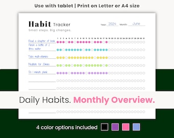 Habit Tracker Printable, Habit Tracker Digital, Health Tracker, Routine Tracker, Daily Habit, Monthly Habit, ADHD Planning, Daily Reminder