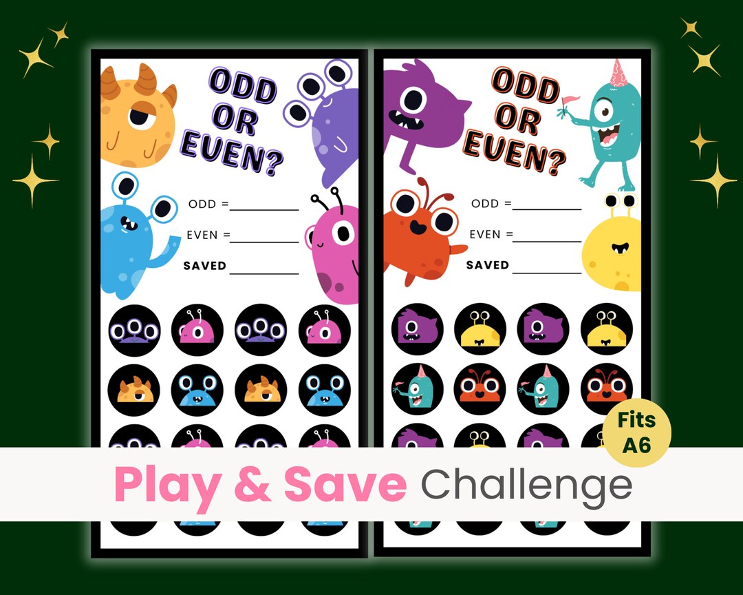Odd or Even Savings Challenge Game Cute Monster Savings Challenge Dice ...
