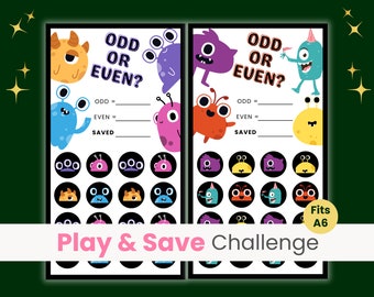 Odd or Even Savings Challenge Game Cute Monster Savings Challenge Dice Savings Game Poker Card Savings Game A6 Mini Savings Game