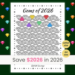 Ahorra en 2026, Reto de Ahorro 2026, Reto de Ahorro de Año Nuevo, Presupuesto 2026, Joyas de 2026, Tamaño carta, Tamaño A4