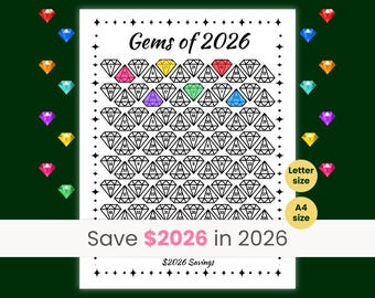 Save 2026 in 2026, 2026 Savings Challenge, New Year Savings Challenge, 2026 Budget, Gems of 2026, Letter size, A4 size
