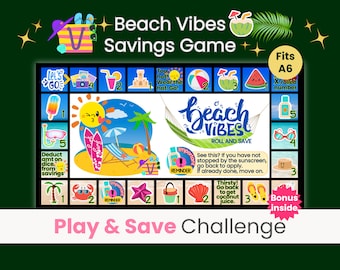 Savings Challenge Game, Beach Savings Board Game, Vacation Savings, Mini Savings Challenge, Roll the Dice Savings, Fits A6 Binders