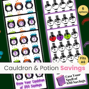 Halloween Savings Challenge, Mini Savings Challenge, Fun Savings Challenge, Cauldron and Potion, Fits A6 Cash Binder
