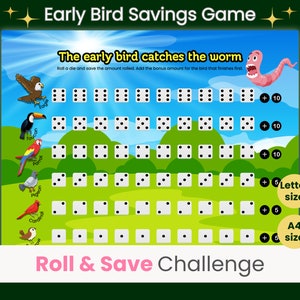 Savings Challenge Game, Roll the Dice Savings Game, Mini Savings Challenge, Fun Savings Challenge, Early Bird, Letter size, A4 size