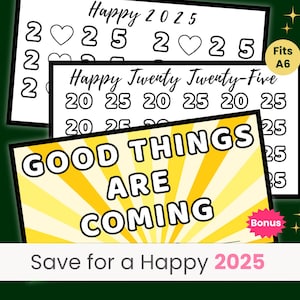 Happy 2025 Savings Challenge, New Year Savings Tracker, Mini Savings Challenge, Motivational Savings, New Year Budget, Fits A6 Cash Binder