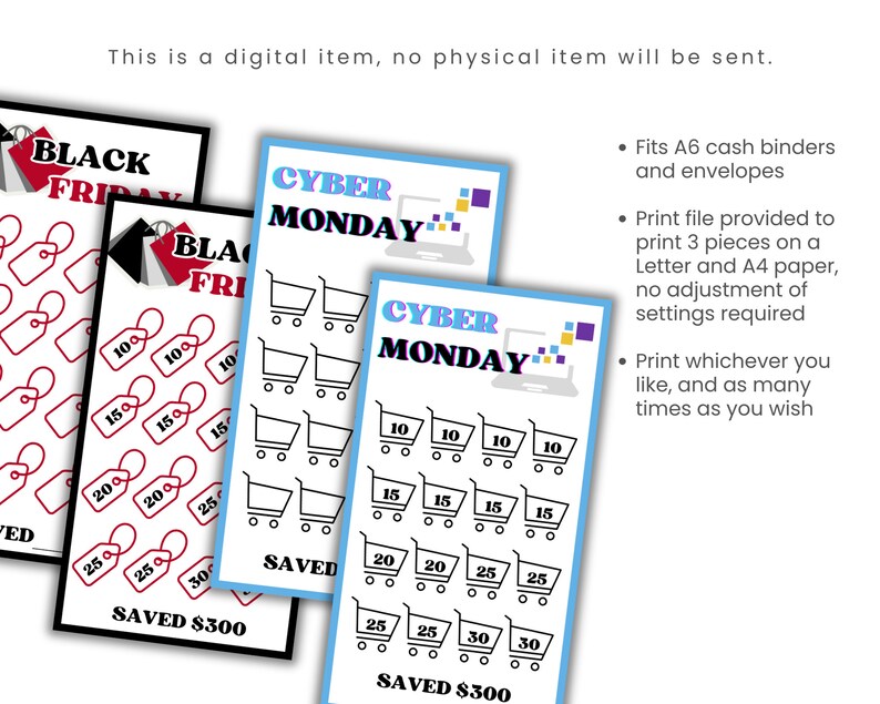 This Black Friday and Cyber Monday savings challenge fits A6 cash binders and envelopes