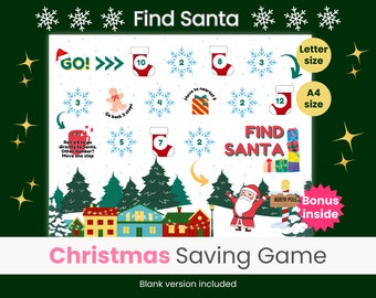 Christmas Savings Challenge Game, Christmas Budget, Fun Savings Game, Roll the Dice Savings Challenge, Find Santa, Letter size, A4 size