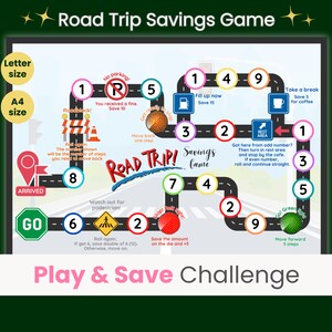 Road Trip Savings Game, Savings Challenge Game, Dice Savings Challenge, Vacation Savings Challenge, Fun Saving Challenge, Savings Board Game