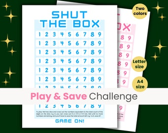 Shut the Box Savings Challenge, Roll the Dice Savings Game, Dice Game, Fun Cash Stuffing, Letter-formaat, A4-formaat