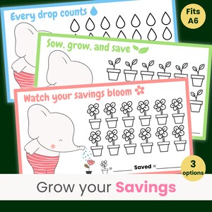 Grow Savings Challenge, Cute Savings Challenge, Mini Savings Challenge, Adorable Elephant, Gardening, Set of 3, Fits A6 Cash Binders