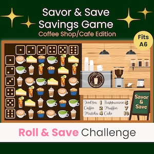 Savings Challenge Game, Coffee Savings Challenge, Mini Savings Challenge, Roll the Dice Savings Challenge, Cafe Budget, Fun Savings Game