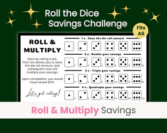 Desafio de economia Roll & Multiply, jogo de economia Roll the Dice, mini desafio de economia, jogo de dados de economia divertido, serve para fichário A6