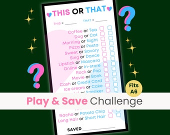 Savings Challenge Game, This or That, Mini Savings Challenge, Fun Savings Challenge, Fits A6 Binders