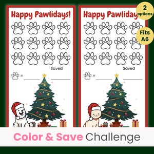 Happy Pawlidays, Christmas Savings Challenge, Pets Savings, Dog, Cat, Mini Savings Challenge, Cute Savings Challenge, Fits A6 Binder