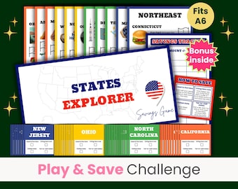 States Explorer Box Savings Challenge, Savings Challenge Box Game, America Savings Game, USA, Mini Savings Game, Set of 65, Fits A6 Binder