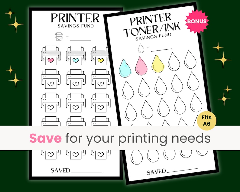 Save for your printing needs. Save for new printer. Comes with a bonus toner and ink savings challenge. Fits A6 cash binders and envelopes