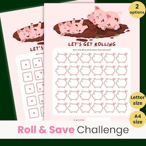 Roll the Dice Savings Challenge Game, Cute Savings Game, Cash Budgeting, Mini Savings Challenge, Rolling with Pigs, Letter size, A4 size