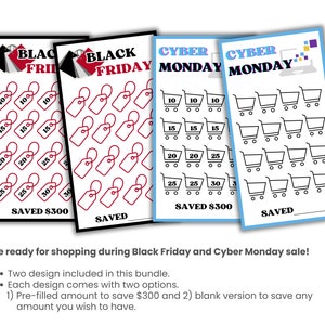 Black Friday and Cyber Monday Savings Challenge. Two design and two options, pre-filled to save $300 and blank version to save any amount you want
