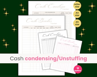 Cash Envelope Tracker, Cash Binder Tracker, Cash Tracker, Cash Envelope Breakdown, Cash Condensing, Cash Unstuffing, Letter size, A4, A5